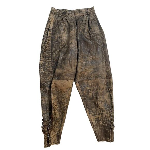 Aviator Other - Vintage 80s Real Leather Pants Echtes Leader Lace Up Ankle Parachute Grunge